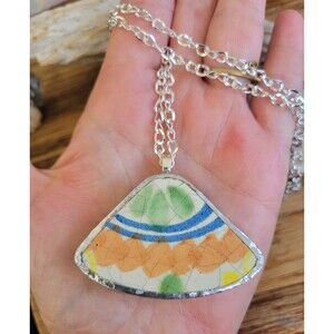 Talavera Tile Soldered Pendant Necklace with Chain - Hand Soldered